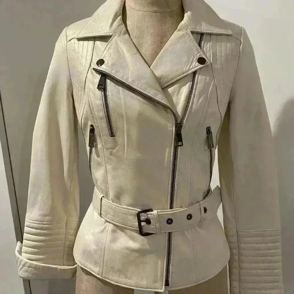 Maceoo Paris leather jacket, iredescent off-white , size 2 - Picture 1 of 13